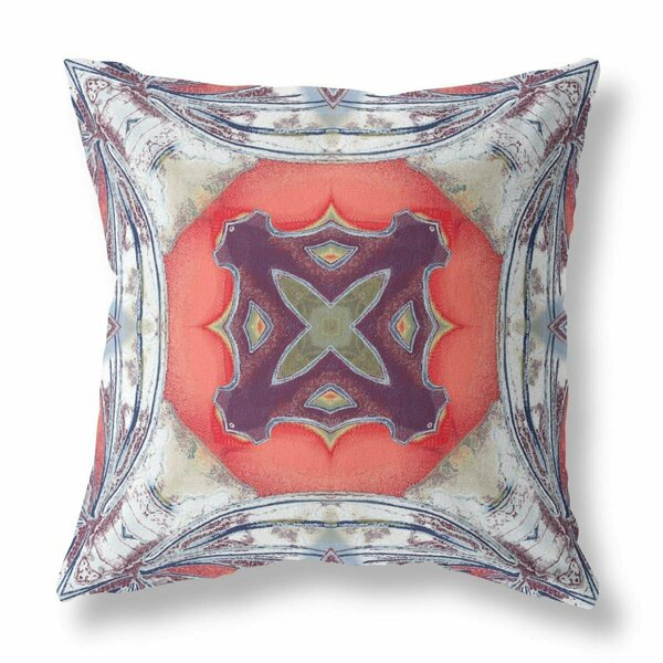 Palacedesigns 18 in. Geo Tribal Indoor & Outdoor Throw Pillow Light Blue Grey & Peach PA3104253
